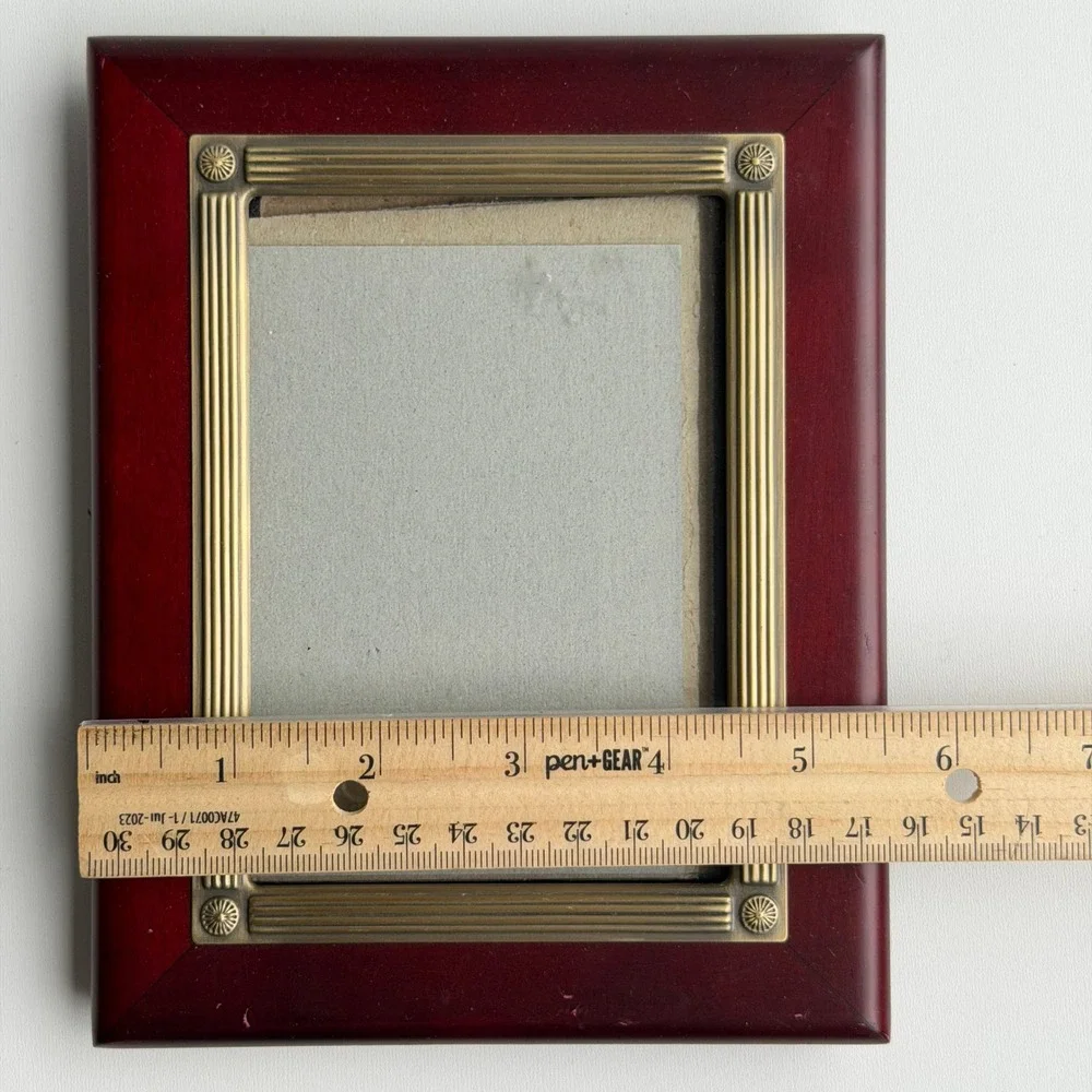 Vintage Wood Brass Picture Frame 5x7 Red Fluted Trim Old‎ World French Farmhouse